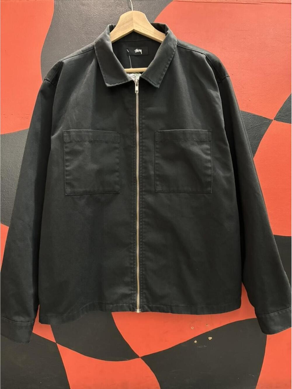 Stussy black work coat mechanic coach full zip 23x27 M